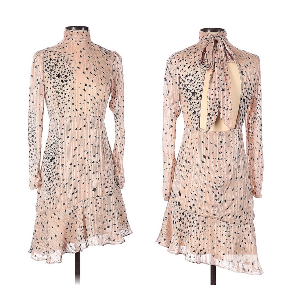 Boohoo Nights Pink Star Long-sleeve Back-out High-low Mini Dress 2